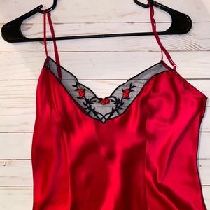 Red Silk Victoria Secret Slip Dress w/ Black Lace
